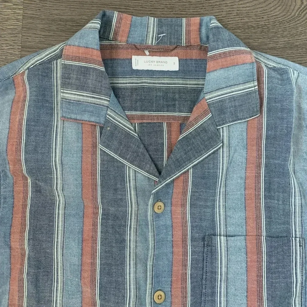 Lucky Brand Striped Short Sleeve Camp Collar Shirt - Size S - Blue/Red - NWT - Picture 7 of 12